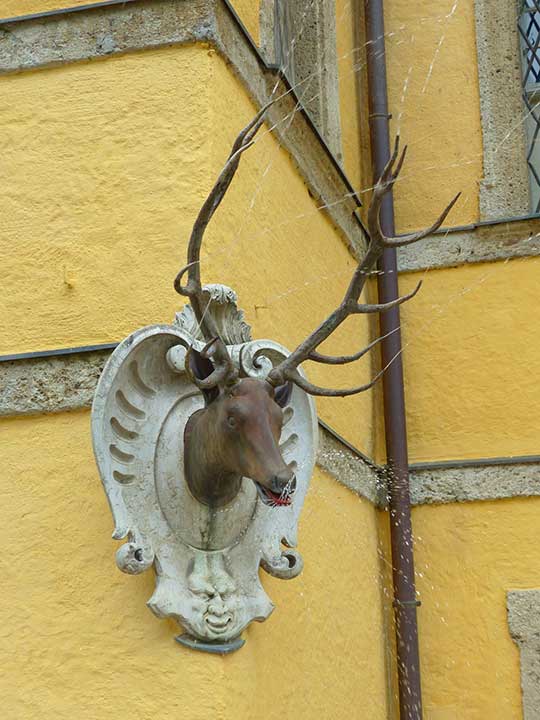 ザルツブルク観光　ヘルブルン宮殿　トリックファウンテン（Trick fountain）の鹿の噴水