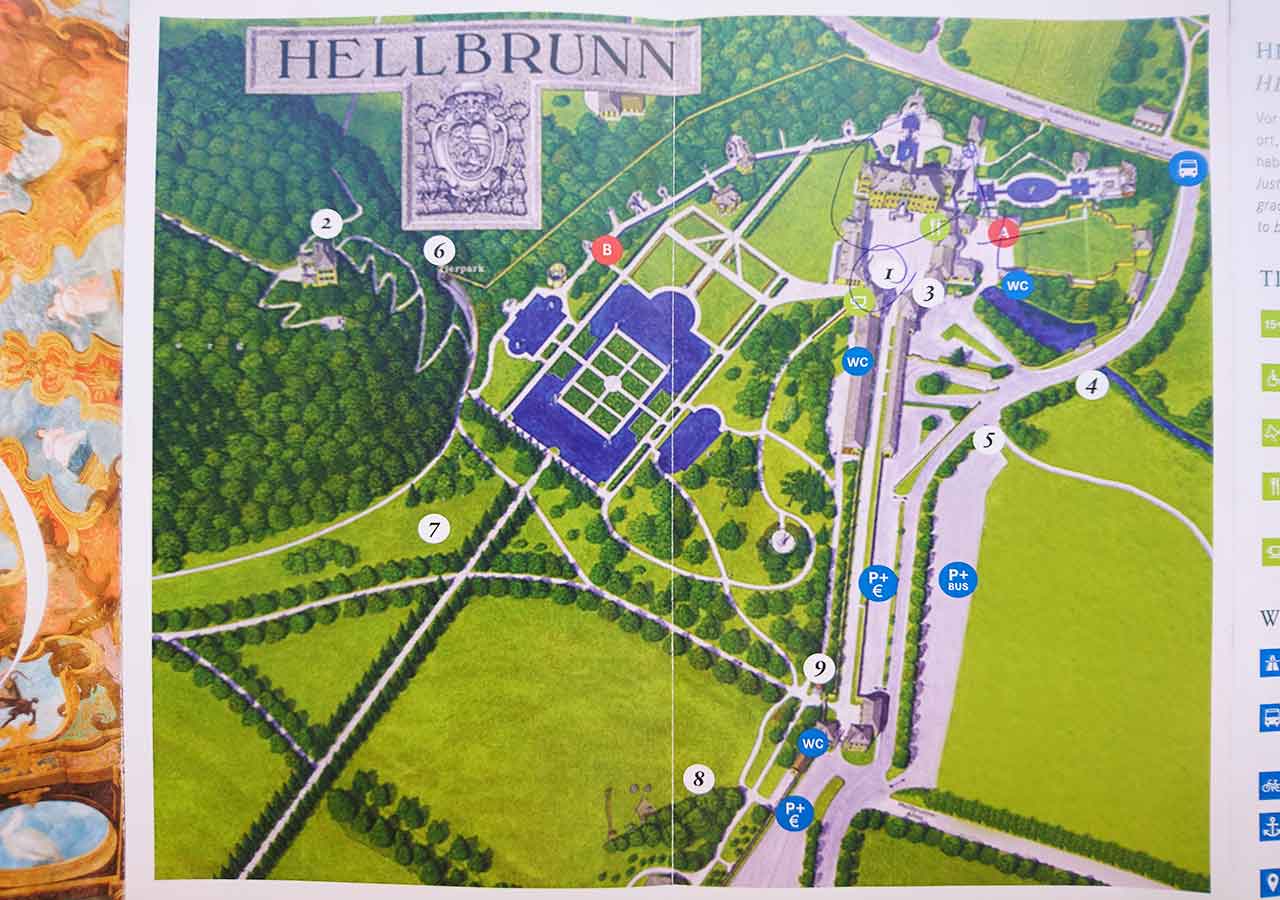 ザルツブルク観光　ヘルブルン宮殿　リーフレットに載ってる地図