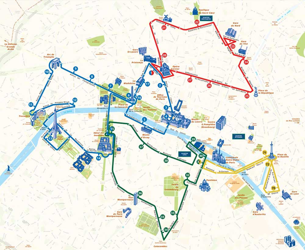 パリ観光　パスリブ（PassLib）付属のL’Open tour（観光バス）　ルートマップ