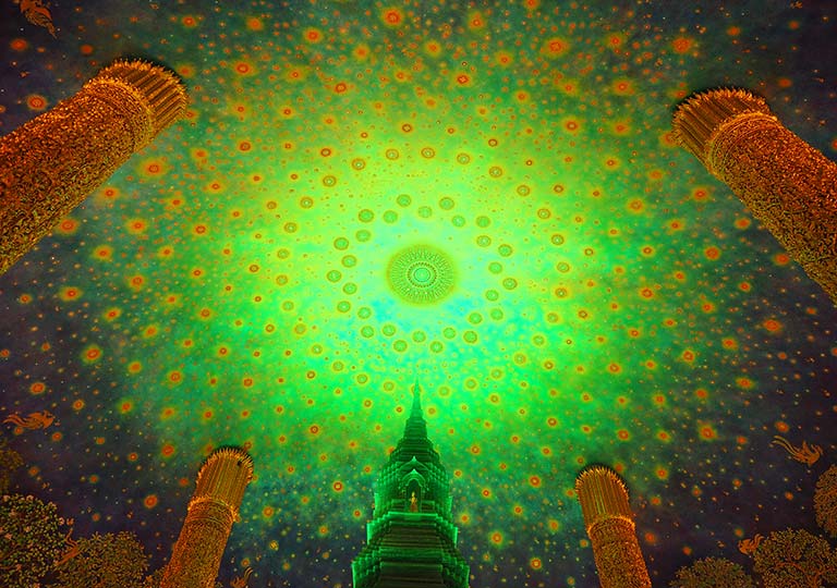 バンコク観光　ワットパクナム（Wat Paknam） 天井画