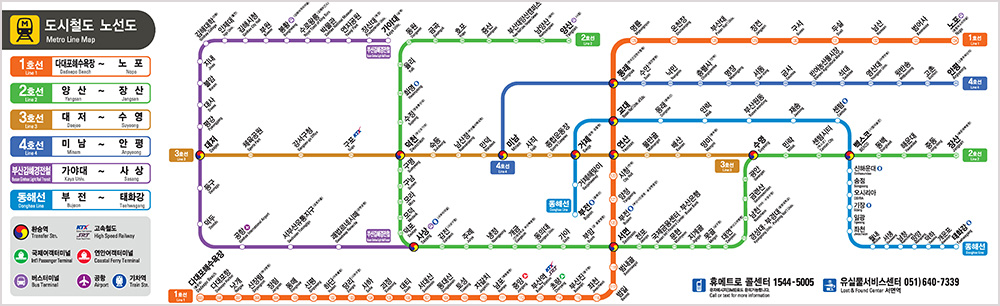釜山の地下鉄ガイド　釜山の電車の路線図