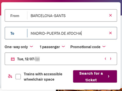 Renfe（レンフェ）公式サイト　バルセロナからトレドのチケット購入方法　