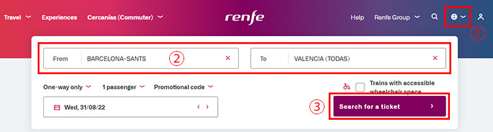Renfe（レンフェ）公式サイト　チケット購入方法　