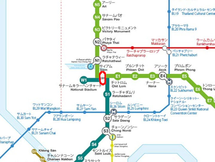 バンコク　BTSスカイトレインの路線図