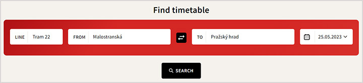 プラハ観光　プラハ交通局公式サイト　Find Timetable