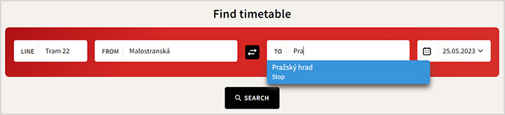 プラハ観光　プラハ交通局公式サイト　Find Timetable