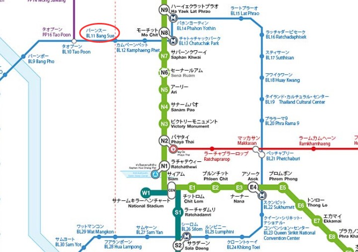 バンコクのMRT路線図　バンス―(Bang Sue)駅