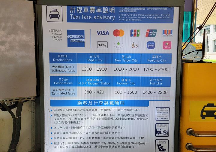 taipei-taoyuan-airport-taxi-fare-to-city 台北の桃園空港 市内までのタクシー料金