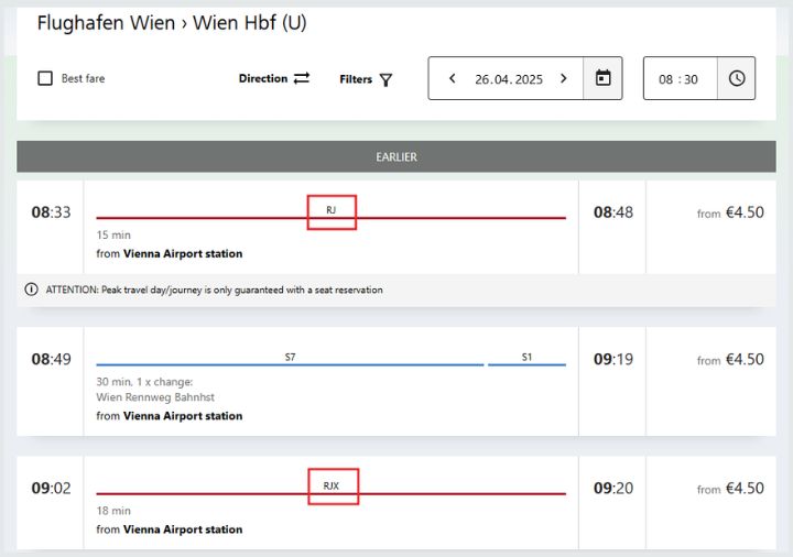 vienna-qbb-search-result-rj ウィーンQBB レイルジェット(Railjet)とレイスジェットエクスプレス(Railjet Xpress)の検索結果